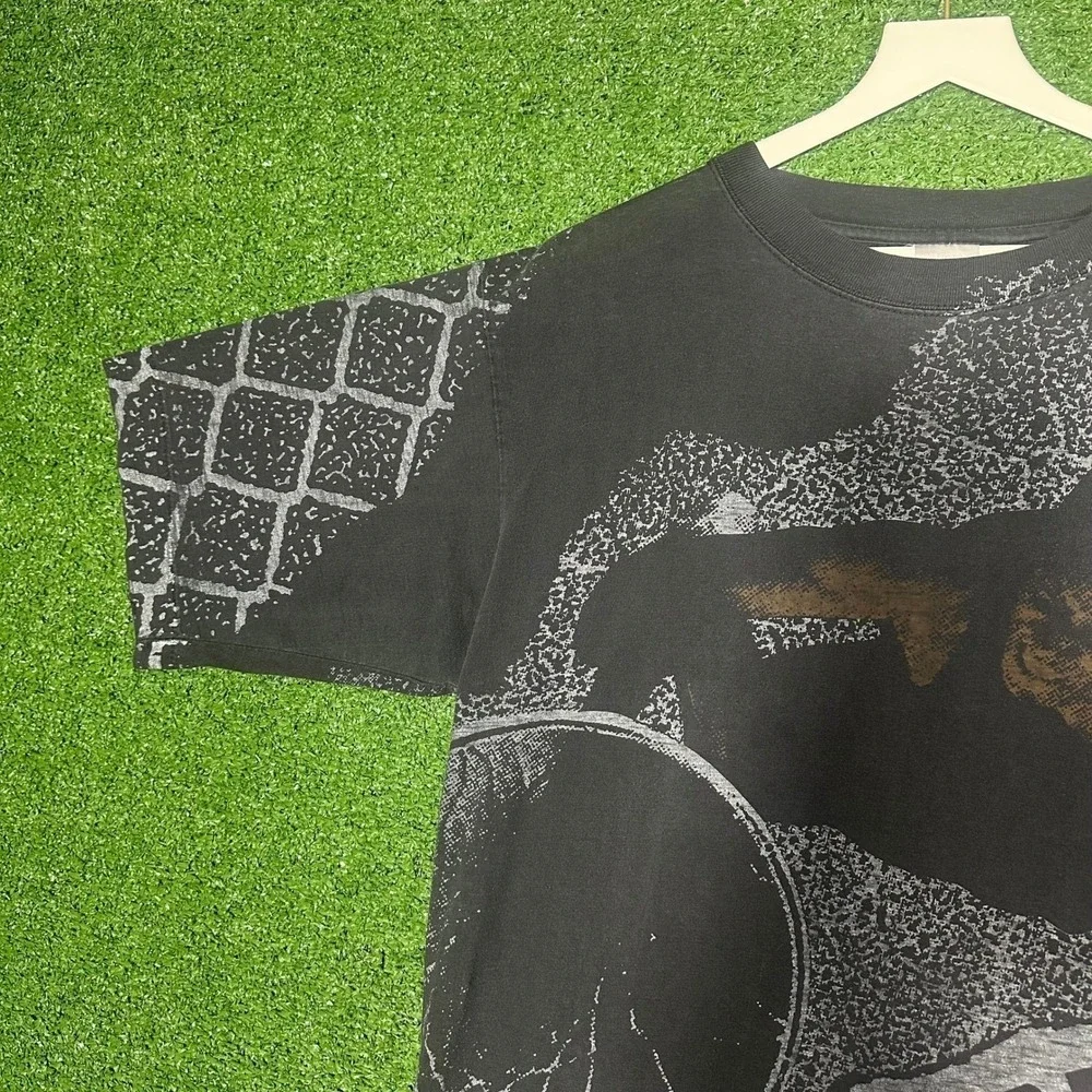 Vintage Reebok Blacktop All Over Print Basketball T-Shirt Mens‎ Large Black 90s